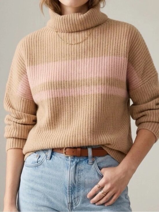 J. Crew Sweaters - J. CREW Cashmere relaxed turtleneck sweater in stripe